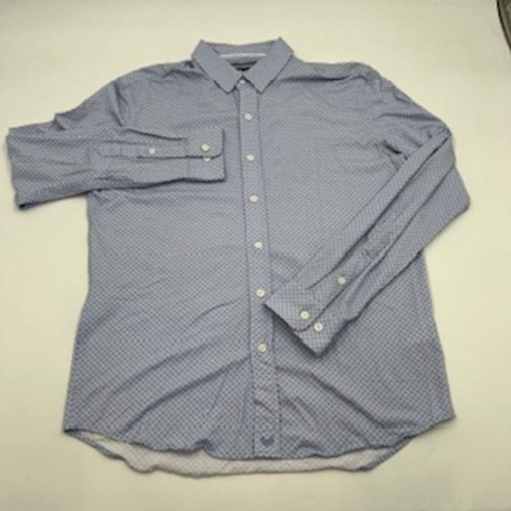Buttercloth Mens Regular Fit Long Sleeve Button Down Shirt Blue Red Print Size M